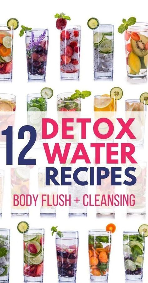 DIY detox water recipes to help with body flush and cleansing Best Detox Water, Detox Kur, Body Flush, Full Body Detox, Detox Juice Recipes, Natural Detox Drinks, Smoothie Detox, Easy Detox, Detox Water Recipes