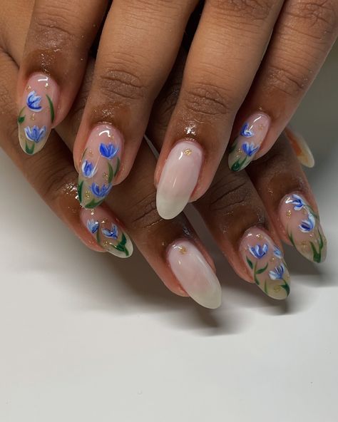 I think these are tulips Hard Gel Overlay - - - - - #gelmanicure #nailinspo #trendynails #cutenails #flowernails #weddingnails #nycnailtech #brooklynnailtech Hard Nail Designs, Hard Gel Overlay, Gel Overlay Nails, Tulip Nails, Overlay Nails, Gel Overlay, Hard Nails, Really Cute Nails, Hard Gel