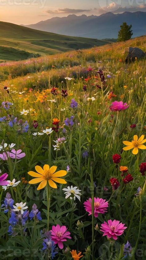 AI generated Wildflower Wonderland  Meadow Bursting with Colorful Blooms Field Of Flowers Pictures, Pastel, Nature, Spa Mural, Wild Flowers Photography, Forest And Flowers, Meadow With Flowers, Wild Flower Field, Flowery Meadow