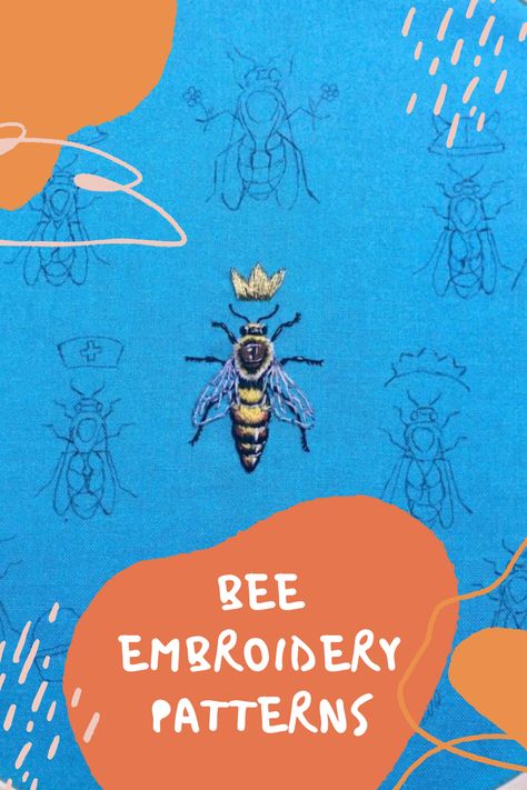 Honey Bee Embroidery Pattern Free, Embroidered Bee Pattern, Bee Embroidery Pattern Free, Embroidery Bee Pattern, Hippie Logo, Diy Bee, Bee Embroidery Design, Animal Embroidery Patterns, Types Of Bees