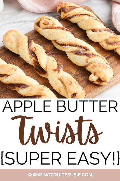 Apple Butter Crescent Twists, Apple Butter Pastries, Apple Butter Crescent Rolls, Apple Butter Puff Pastry Recipes, Apple Pie Twists, Apple Butter Rolls, Apple Butter Ideas, Apple Butter Puff Pastry, Apple Butter Baked Goods