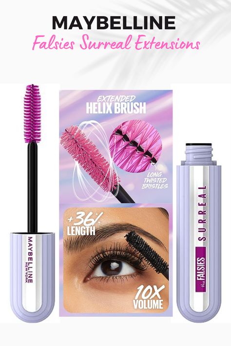 Maybelline The Falsies Surreal Extensions Washable Mascara, Volumizing, Lengthening Mascara Make Up, Blackest Black. Maybelline Falsies, Blackest Black, Lengthening Mascara, Eye Lashes, High End Fashion, Maybelline, Surrealism, Body Care, Eyelashes