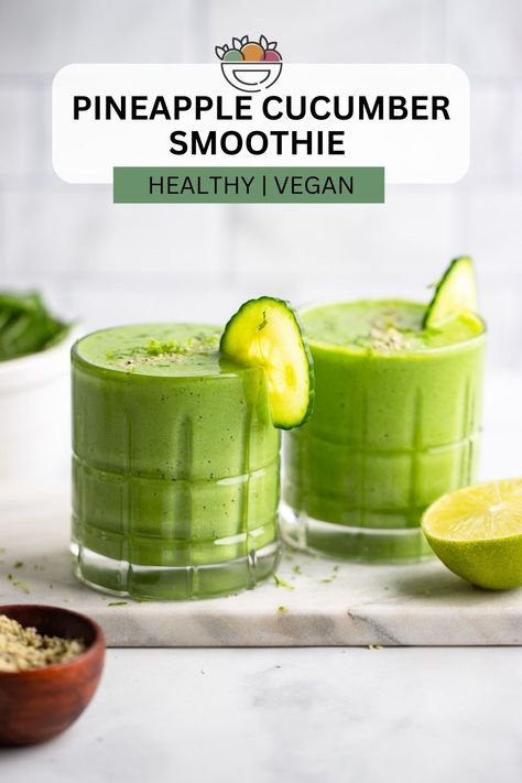 Adding veggies to your morning smoothie can be a great way to make sure you have at least 5 servings of fruits & vegetables that day. This pineapple cucumber smoothie is a delicious option for a healthy breakfast or snack. Pineapple Cucumber Smoothie, Pineapple Smoothie Healthy, Healthy Morning Smoothies, Green Smoothie Recipes Healthy, Almond Milk Smoothie Recipes, Pineapple Cucumber, 10 Day Green Smoothie, Smoothie Guide, Cucumber Smoothie