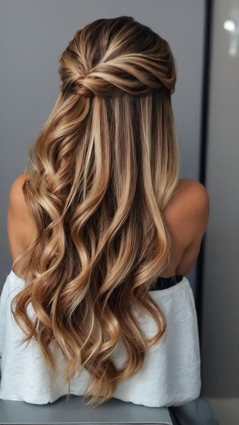 Looking for stunning hoco hairstyles that suit your straight simple and half-up hair From short hair to half-up-half-down styles long hair to medium length natural curly hair to short and easy shoulder-length cuts - we have you covered Find your perfect homecoming hairstyle now Hair Styles For Hoco Long Hair, Homecoming Hairstyles For Long Hair Half Up Half Down, Hoco Hair Half Up, Half Up Styles For Medium Hair, Half Up Hair For Wedding, Medium Length Natural Curly Hair, Half Up Half Down Wedding Hair Bridesmaid, Half Up Dos For Long Hair, Aesthetic Royal