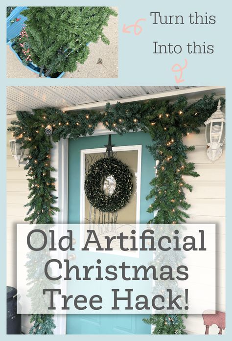 Old Artificial Christmas Tree Ideas, Repurpose Old Christmas Tree Branches, What To Do With Old Christmas Trees, Pool Noodle Christmas Wreath, Artifical Christmas Tree, Diy Christmas Tree Garland, Outdoor Christmas Garland, Old Christmas Tree, Recycled Christmas Tree