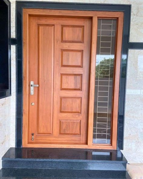 Teak Front Door Design, Single Front Door Design Wood, Wooden Main Single Door Design, Front Door Design Wood Indian Modern, Gate Design Indian House, Front Door Single Design, Main Teak Door Design Entrance, Teak Wood Single Door Designs, Main Gate Wooden Design