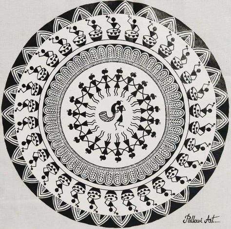 Worli Painting, Warli Painting, Warli Art, Mandala Art Therapy, Pen Art Drawings, African Art Paintings, Doodle Art Drawing, Beautiful Art Paintings, Mandala Art Lesson