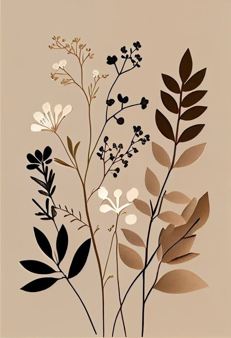 Black And White Boho Painting, Earthy Prints Aesthetic, Brown Flowers Aesthetic, Beige And Black Aesthetic Wallpaper, Brown Painting Aesthetic, Beige Brown Aesthetic Wallpaper, Brown And Beige Wallpaper, Black And Beige Background, Black Beige Aesthetic