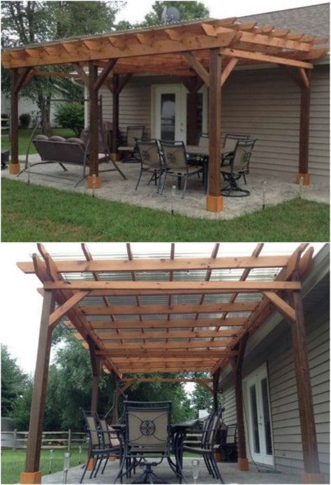 20 DIY Pergolas With Free Plans That You Can Make This Weekend #diy #pergola #plans #backyard #rustic #woodworking Small Pergola, Outdoor Covered Patio, Backyard Shade, Cheap Pergola, Building A Pergola, Pergola Attached To House, Pergola Design, Wood Pergola, Wooden Pergola