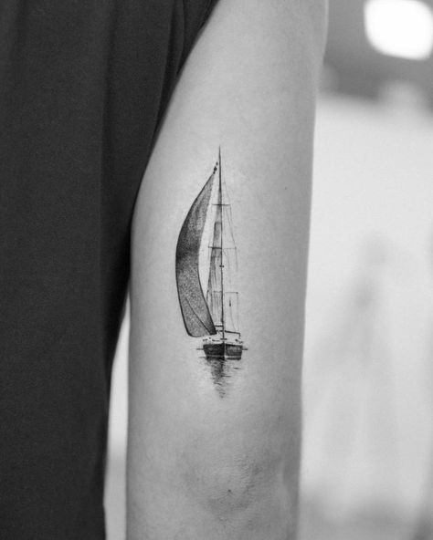 Sailing Tattoo, Sailboat Tattoo, Boat Tattoo, Sea Tattoo, Nautical Tattoo, Парные Тату, Ship Tattoo, Modern Tattoos, Discreet Tattoos