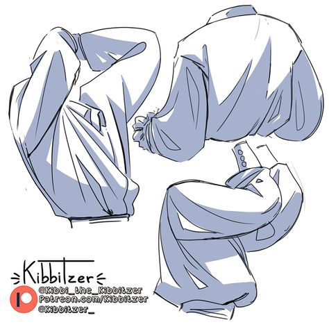 Poet Shirt Drawing Reference, How To Draw Oversized Shirt, Poet Shirt Drawing, Tucked In Shirt Outfit Drawing, Arm Fold Reference, Tucked Shirt Reference, Clothes From Behind Drawing, Tucked Shirt Drawing Reference, Puff Sleeve Drawing Reference