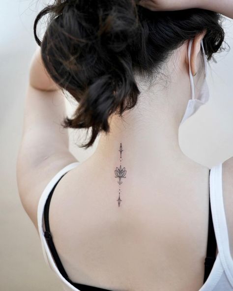 source Small Nape Tattoo, Small Back Of Neck Tattoo For Women, Nape Of Neck Tattoo For Women, Nape Tattoo Women, Simple Neck Tattoos For Women, Back Neck Tattoo Ideas, Behind The Neck Tattoos For Women, Nape Of Neck Tattoo, Behind Neck Tattoo Woman