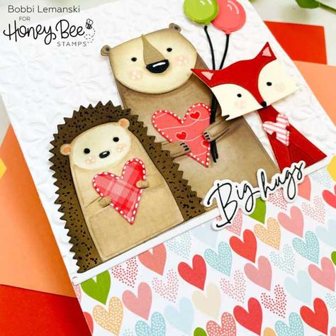 Heart Hugs, Bee Heart, Die Heart, Light Grey Background, Honey Bee Stamps, Bee Cards, Paper Craft Supplies, Sweet Valentine, Grey Background