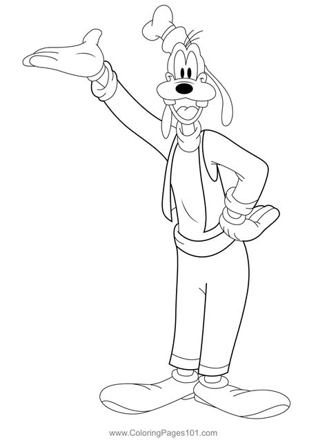 Goofy Standing In Style Coloring Page Goofy Coloring Pages, Goofy Clipart, Goofy Coloring Pages Free Printable, Disney Goofy Tattoos Ideas, A Goofy Movie Drawing, Goofy Mickey Mouse Drawing, Free Kids, Colouring Pages, Printable Coloring Pages