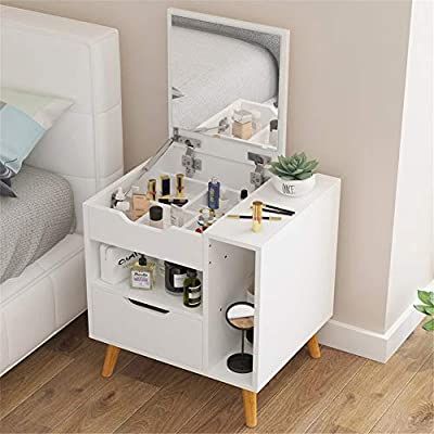 Dressing Table Colour, Vanity Table Organization, Mini Bedside Table, Small Vanity Table, Small Dressing Table, Furniture Dressing Table, Mirror Drawers, Simple Home Decoration, Model Room