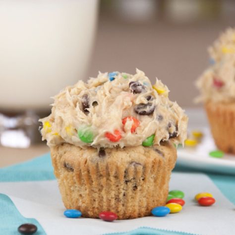 Monster Cookie Dough Cupcakes Recipe | Just A Pinch Recipes Monster Cookie Dough, Cookie Dough Cupcakes, Cookie Dough Frosting, Fun Cupcake Recipes, Peanut Butter Cupcakes, Monster Cookie, Good Eat, Think Food, Cupcake Cake