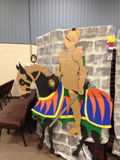 Kingdom Vbs Crafts, Mighty Fortress Vbs, Kingdom Rock Vbs, Castle Theme Classroom, Kingdom Vbs, Medieval Banquet, Vbs Decorations, Castle Party, Cardboard Castle