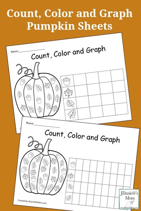 Count, Color and Graph Pumpkin Sheets- This is a set of free graphing sheets featuring fall leaves and acorns. They will be fun pumpkin math sheets to do with your children at home or students at school. Fall Graphing Preschool, Halloween Graphing Activities, Fall School Activities, Pumpkin Math Kindergarten, Graphing Kindergarten, Pumpkin Math, Graphing Worksheets, Fall Classroom, Math Sheets