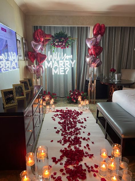 Marry Me Party Ideas, Proposal Hotel Room Ideas, Will U Marry Me Proposals Romantic, Proposal Ideas On A Budget, Will You Marry Me Letters, Would You Marry Me Proposals, Marriage Proposal Decoration Ideas, Small Wedding Proposal Ideas, Diy Marry Me Signs