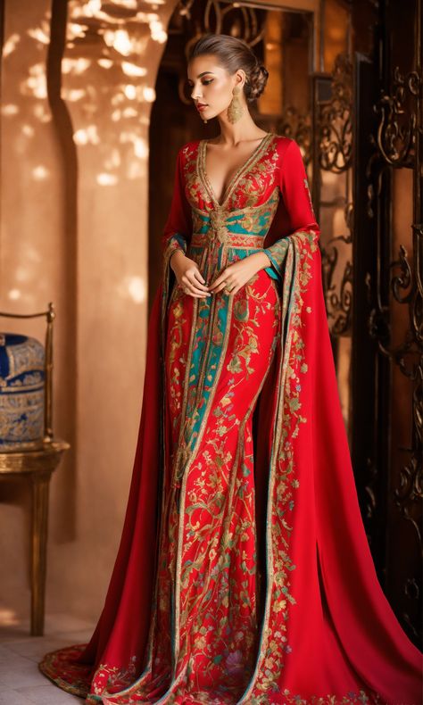 Arabian Nights Dress, Kaftan Wedding Dress, Arabian Dress, Style Corset, Moroccan Clothing, Moroccan Fashion, Bollywood Outfits, Moroccan Dress, Arab Fashion