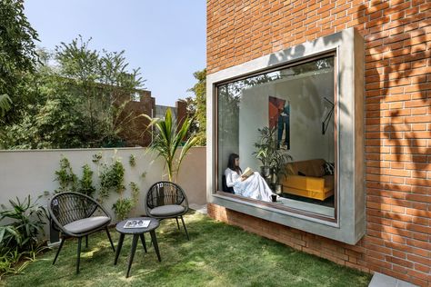 Modern House Strikes A Balance Between Solidity And Transparency | TRAANSPACE - The Architects Diary Modern Window Design, Window Seat Design, Swiss Cottage, Box Window, Box House, Living Room Partition Design, Casa Exterior, Room Partition Designs, Box Houses