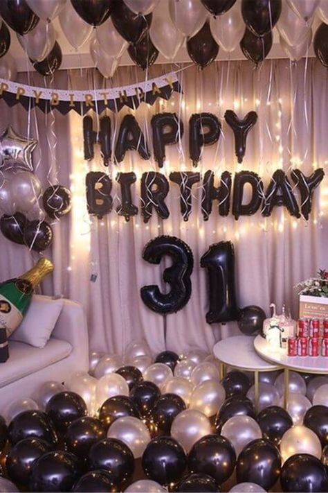 Balloon Wall Backdrops Happy Birthday Letter Balloons, 30th Birthday Ideas For Women, Name Balloons, Surprise Birthday Decorations, Birthday Party Decorations For Adults, Birthday Decorations At Home, Birthday Room Decorations, Birthday Flags, Simple Birthday Decorations