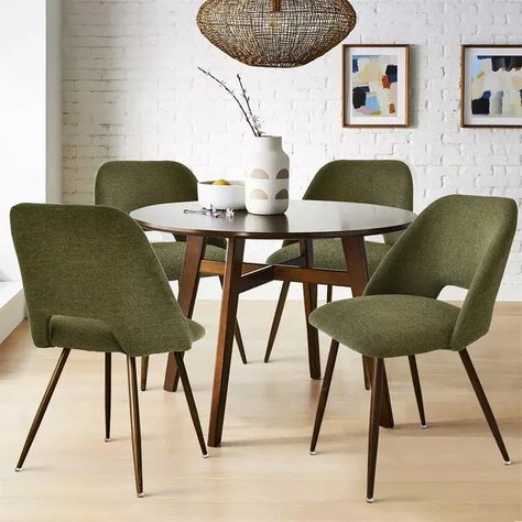 Upholstered Modern Cutout Back Dining Chair with Walnut Leg（Set of 4) - On Sale - Bed Bath & Beyond - 35317115 Comfortable Dining Chairs, Upholstered Side Chair, Side Chairs Dining, Modern Dining Room, Seat Pads, Lumbar Support, Upholstered Dining Chairs, Modern Dining, Side Chair