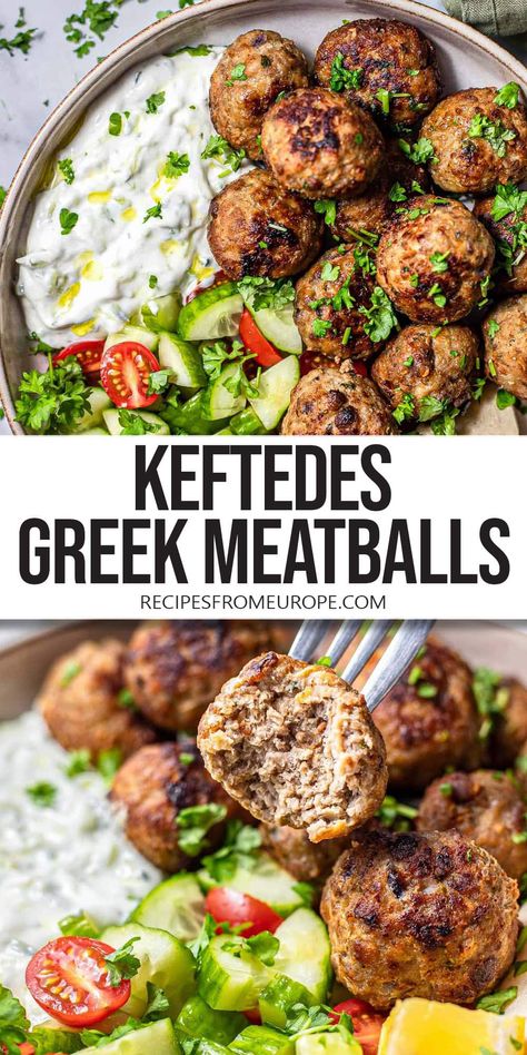 Want to make delicious Greek meatballs? Known as Keftedes, these seasoned meatballs are fried to perfection and make a great appetizer! Greek Beef Meatballs, Greek Beef Recipes, Greek Meatballs Recipe, Greek Night, Lamb Meatballs Greek, Meatball Appetizer Recipe, Greek Appetizers, Greek Recipe, Greek Dinners