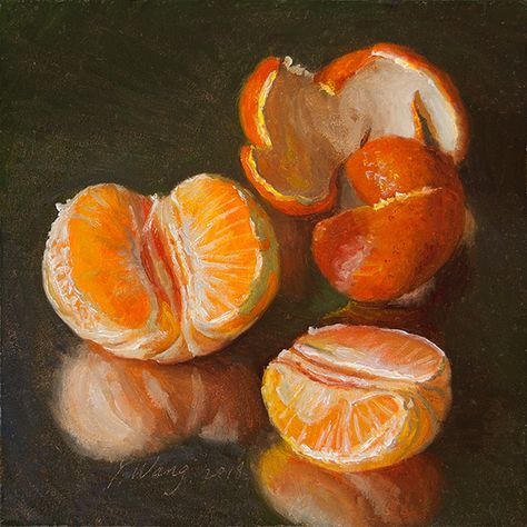 Youqing (Eugene) Wang | OIL | Tangerine Peeled Mandarin Orange Orange Painting, Still Life Fruit, Food Painting, Fruit Painting, Orange Art, Orange Fruit, Daily Painting, Painting Still Life, Still Life Art