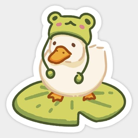 Duck with frog hat - Ducks Funny - Sticker | TeePublic Drawable Stickers, Drawing Stickers Ideas, Cute Duck Stickers, Cute Green Stickers, Journal Stickers Ideas, Cute Stickers To Print, Funny Cute Stickers, Cute Stickers Ideas, Cute Funny Stickers