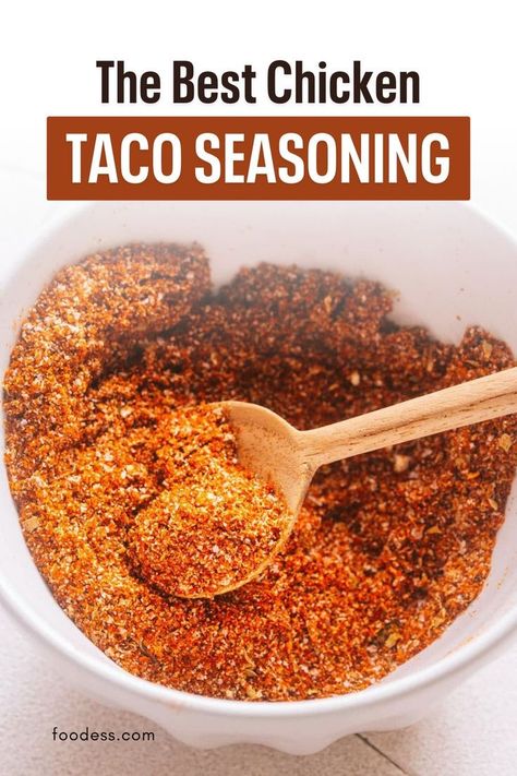 Looking for a way to add a burst of flavor to your chicken tacos? Try this delicious homemade Chicken Taco Seasoning! Whether you're using it for tacos, grilled chicken, nachos, salads, or fajitas, this Mexican spice blend is sure to impress. With this easy recipe, you can customize the level of heat and adjust the spices to your liking. Say goodbye to store-bought taco seasoning packets forever! Check out the full recipe and video tutorial on my blog. Mccormick Chicken Taco Seasoning Recipe, Mexican Chicken Seasoning, Mexican Spice Blend, Salads Chicken, Fish Tacos With Cabbage, Mexican Spice, Spicy Fish Tacos, Beef Nachos, Chicken Taco Seasoning