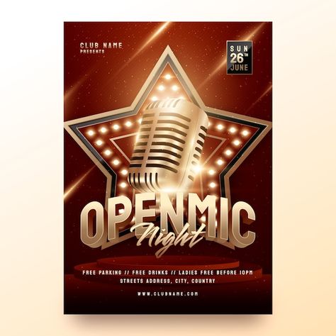 Free vector gradient open mic poster tem... | Free Vector #Freepik #freevector #handout #information #vertical-poster #mix Open Mic Poster, Talent Show Poster, Poster Template Free, Vector Gradient, Open Mic, Talent Show, File Free, Psd Files, Poster Template