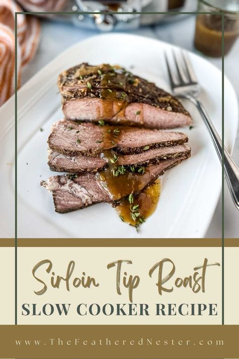 Learn the secret to the most delicious sirloin tip roast you'll ever taste! Slow-cooked to perfection in a Crock Pot, this mouth-watering sirloin tip roast recipe is perfect for busy weeknights or making a large batch for special occasions. Tender, juicy, and bursting with flavor, it's a hit with the whole family! Sirloin Roast Crockpot Recipes, Beef Top Sirloin Roast Crockpot, Slow Cook Sirloin Tip Roast, Tip Sirloin Roast Recipes Crock Pot, Sirloin Tip Toast Recipe, Sirloin Beef Roast Crock Pot, Crock Pot Sirloin Roast, Beef Sirloin Roast Recipes Crock Pot, Pork Sirloin Roast Slow Cooker