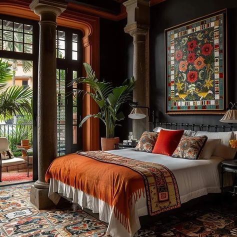 Moorish influenced residence 🧡 Spectra Dream Home. - #SpectraDreamHome - #aiart #aiarchitecture #architecture #artofvisuals #dreamhouse #diffusion_architecture #homedecor #housebeautiful #interiorinspiration #interiordesign #luxuryliving #midjourneyarchitecture #estate #property #vinh_qpphoto #vogueliving #homedecor #elledecor #interiorinspiration #interior #interiors #interiordesign #modernde Build your dreams! Chinese Style Bedroom Design, Spanish Style Home Interior Master Bedrooms, Spanish Style Homes Interior Bedroom, Side Table Ideas Bedroom, Carpet Ideas Bedroom, Contemporary Spanish Interiors, Panel Wall Design, Luxury Bedroom Lighting, Spanish Style Home Interior