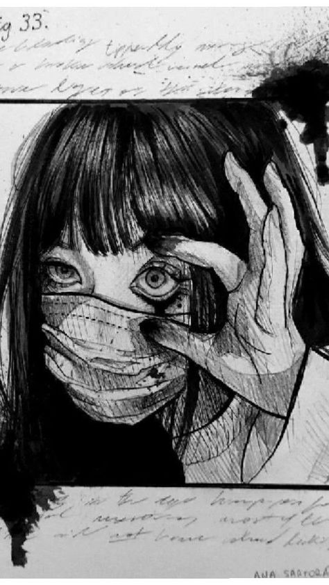 Sleep Deprived Art, Creepy Sketches Darkness, Scary Drawings, Creepy Drawings, Arte Grunge, Japon Illustration, Grunge Art, Junji Ito, Dark Art Drawings