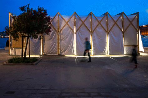 Fluid Facades: Creating Movement in Architecture With Curtains | ArchDaily Retractable Architecture, Collapsible Architecture, Pop Up Architecture, Moving Architecture, Movement In Architecture, Temporary Architecture, Venice Photos, Open Air Cinema, Soviet Russia