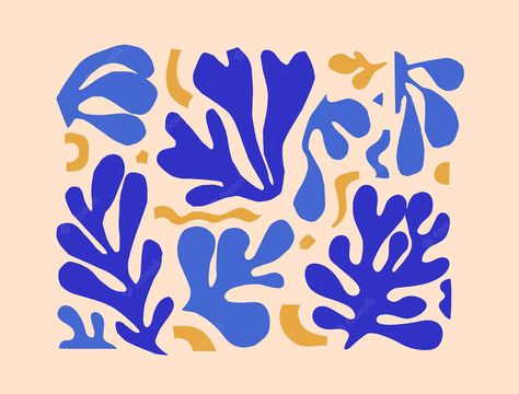 Matisse Collage, Abstract Plants, Matisse Cutouts, Shape Collage, Plant Vector, Minimal Wall Art, Collage Background, Cut Paper, Pastel Background