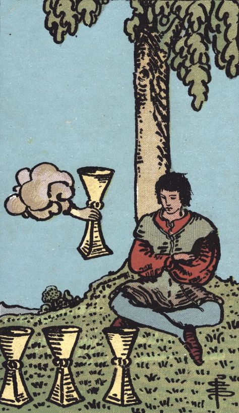 Rider Waite Smith Four of Cups Tarot Card Meaning Four Of Cups Tarot, Four Of Cups, Chinese Numerology, Kartu Tarot, Numerology Calculation, William Butler Yeats, Tarot Significado, Cups Tarot, Rider Waite Tarot