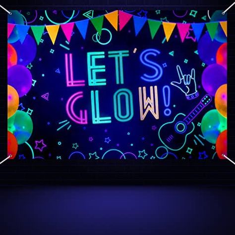 Glow In The Dark Stage Design, Neon Birthday Party Photo Booth, Glow In The Dark Party Signs, Glow In The Dark Party Backdrop, Black Light Photo Booth, Glow Photo Booth, Glow In The Dark Photo Backdrop, Glow Party Photo Booth Backdrop Ideas, Glow Party Signs