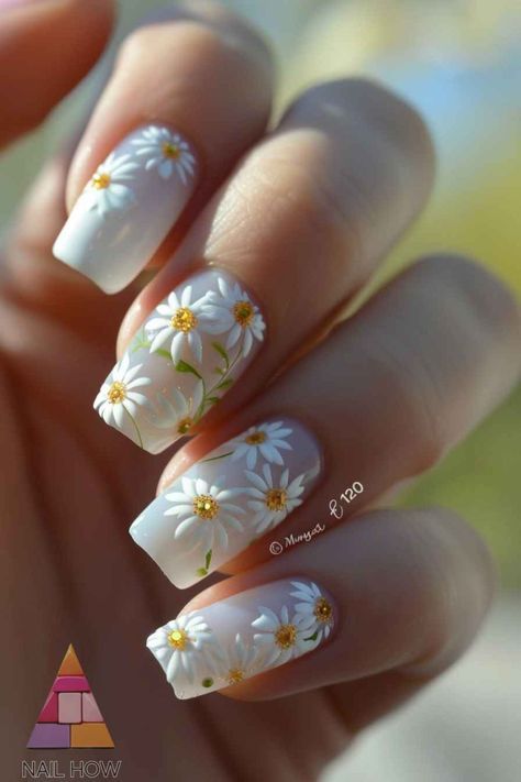 Sunflower Nails, Daisy Nails, Glow Nails, White Nail Designs, Flower Nail Art, Fall Nail Art, Neon Glow, Nail Designs Spring, Nail Art Summer