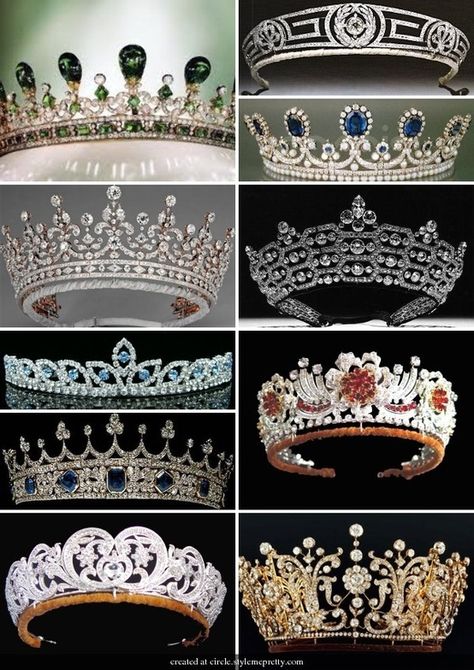 royal tiaras....I'm no princess, I'm the queen. Lol. Royal Wedding Crown Tiaras, Royal Crowns Queen, English Crown Jewels, Luxury Regal Jewelry With Crown Design, European Royal Tiaras, Medival Queen Crown, Tiara Collection, Tiara Royal, Ratu Elizabeth