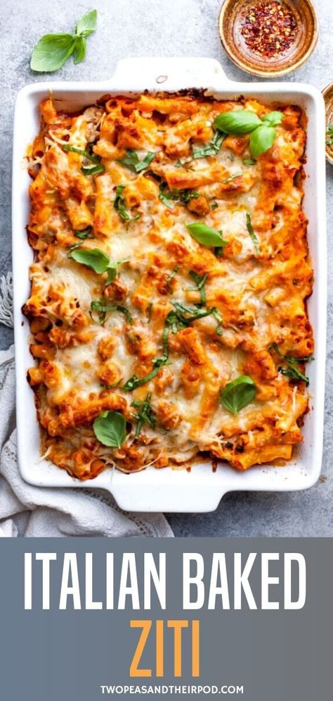 A big pan of Baked Ziti filled with pasta, cheese, sausage, and marinara sauce just might be the best dinner ever, especially when garlic bread is served on the side. This baked pasta is a family favorite! Essen, Baked Ziti With Sausage, Pasta Cheese, Ziti Recipe, Ziti Pasta, Ziti Recipes, Baked Ziti Recipe, Best Dinner, Baked Pasta