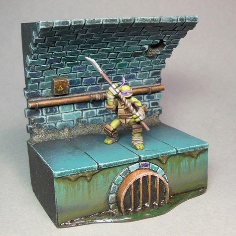 Diorama, Ninjas, Tmnt, Trutles Tmnt Sewer, Room Box Miniatures, Diorama Ideas, Miniature Photography, Teenage Mutant Ninja Turtles Artwork, Ninja Turtle Party, Action Figure Display, City Cartoon, Ninja Turtles Artwork