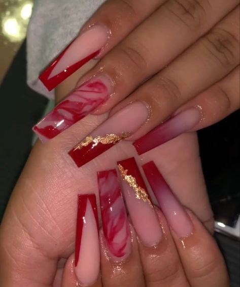 Marble Acrylic Nails, Red Nail Art, Red Acrylic Nails, Exotic Nails, Red Nail Designs, Acrylic Nails Coffin Pink, Party Nails, Summer Acrylic Nails, Short Acrylic Nails Designs