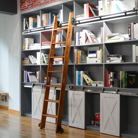 Amazon.com: DIYHD LT-30 Length 39-3/4" Round Tube Sliding Library Hardware Rolling Full Set Track Kit(No Ladder), Rustic Black: Home Improvement Sliding Ladder Bookshelf, Sliding Ladder, Interior Barn Door Hardware, Rolling Ladder, Bookshelf Cabinet, Contemporary Barn, Library Ladder, Carriage Doors, Ladder Bookshelf