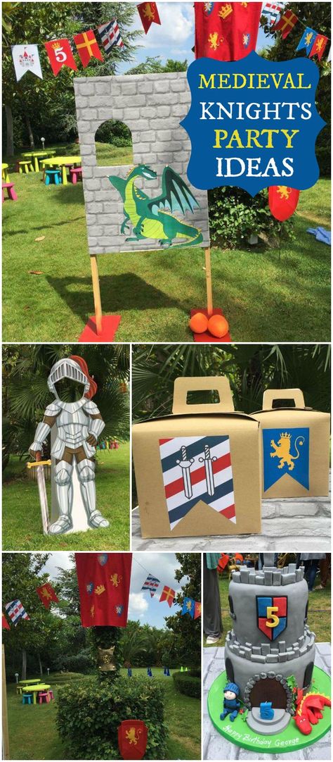 What an amazing castle party with knights and swords! See more party ideas at CatchMyParty.com! Knights Birthday Party, Knights Party, Knight Birthday, Knight Birthday Party, Castle Party, Dragon Birthday Parties, Knight Party, Medieval Party, Medieval Knights