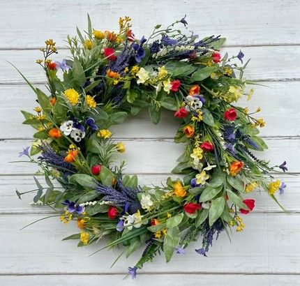 Summer Floral Wreath, Summer Wreaths For Front Door Summertime, Wreath Ideas Summer, Wreaths For Front Door Summertime, Floral Wreaths For Front Door, Wild Flowers Wreath, Summer Wreaths For Front Door Diy, Wild Flower Wreaths, Front Door Wreath Ideas