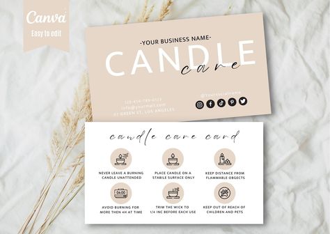 Candle Guide, Candle Care Instructions, Candle Care Card, Boho Candle, Candle Printable, Small Business Cards, Candle Label, Bookkeeping Templates, Diy Labels