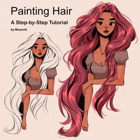 Painting Hair : A Step-by-Step Tutorial – MuzenikArt Stylized Hair, Procreate App Tutorial, Painting Hair, Digital Art Beginner, Learn How To Paint, Code Art, Digital Painting Tutorials, Hair Painting, Digital Art Tutorial