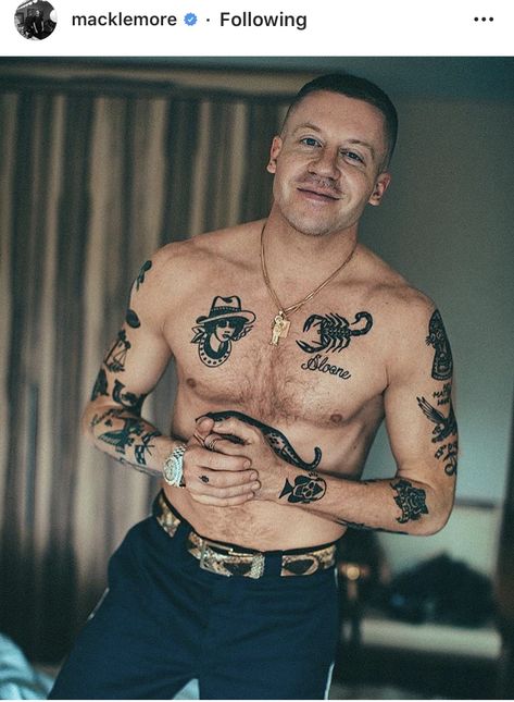 Macklemore tattoos Tattoo On Face, American Traditional Sleeve, Torso Tattoos, Traditional Tattoo Sleeve, Anchor Tattoo, Macklemore, Classic Tattoo, Face Tattoos, Good Old Days